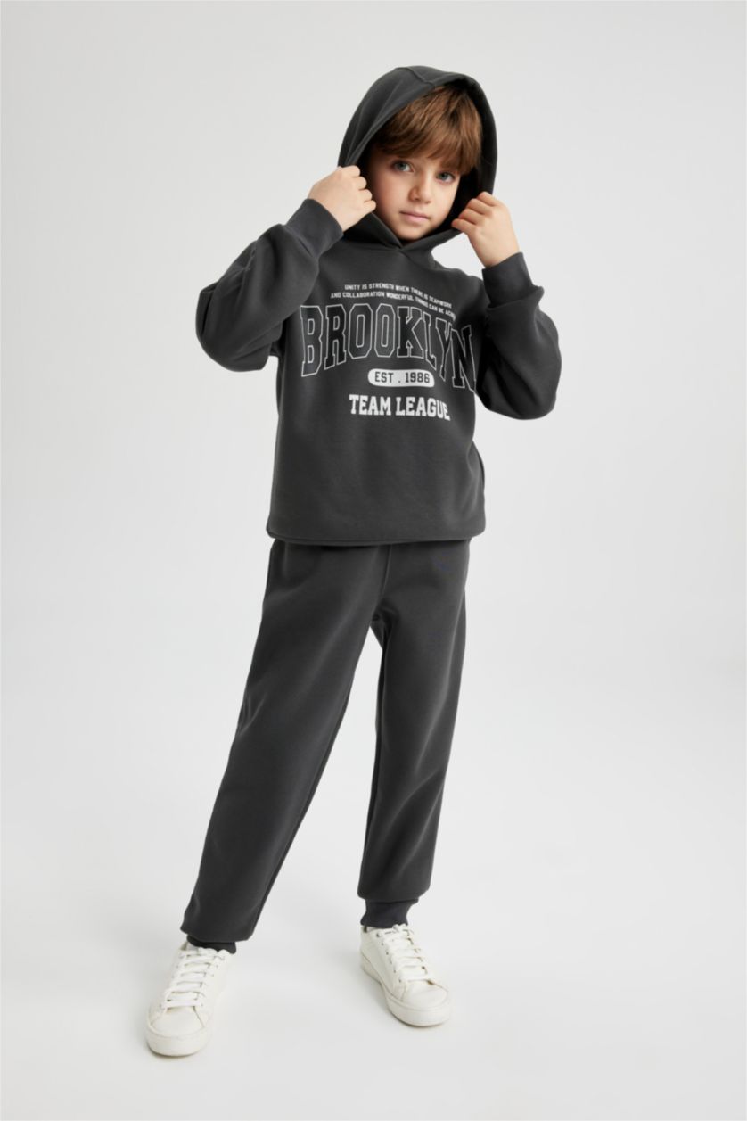 BOYS & TEENS Anthracite Boy Hooded Sweatshirt Sweatpants 2 Piece Set