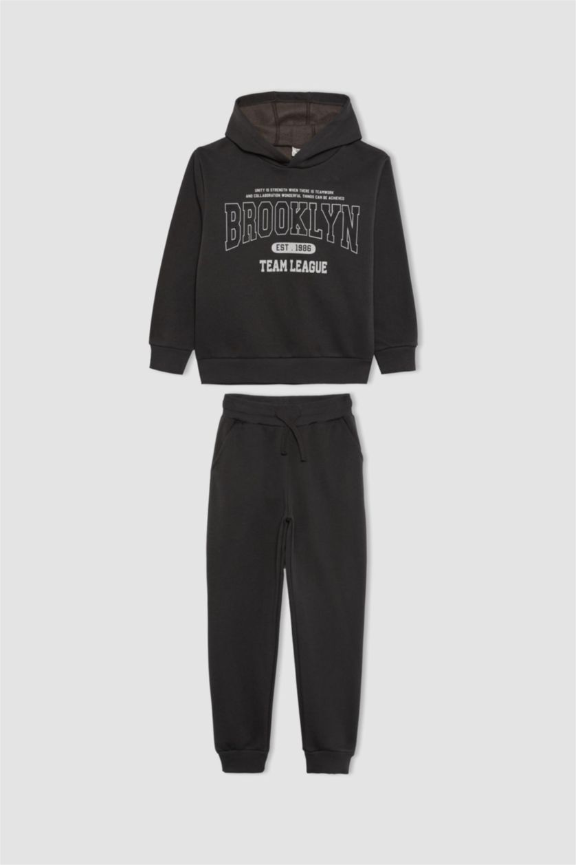 BOYS & TEENS Anthracite Boy Hooded Sweatshirt Sweatpants 2 Piece Set