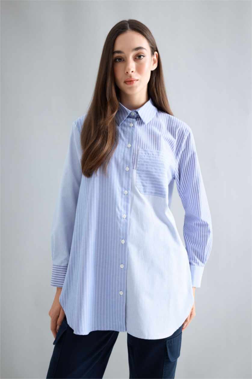 Женская Светло-синий Relax Fit Poplin Long Sleeve Tunic