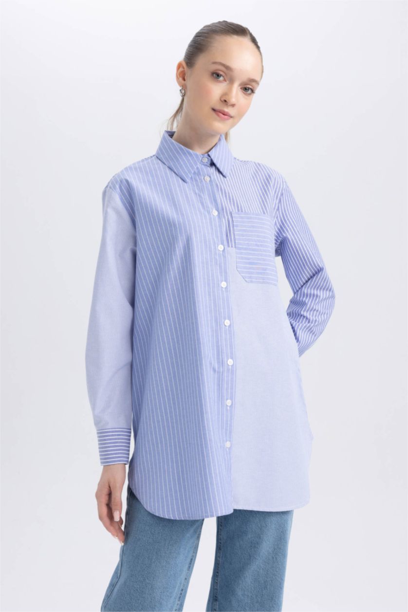 Женская Светло-синий Relax Fit Poplin Long Sleeve Tunic