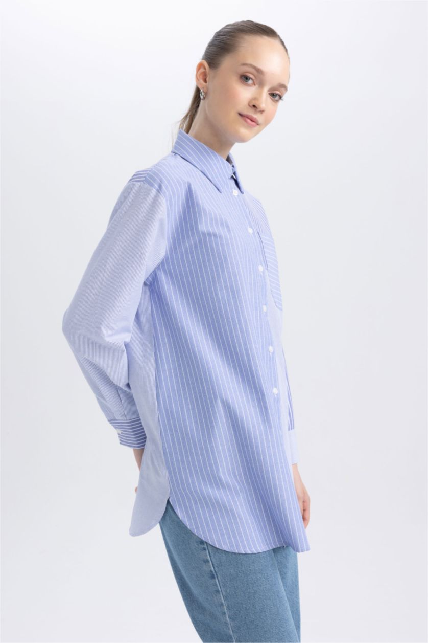 Женская Светло-синий Relax Fit Poplin Long Sleeve Tunic