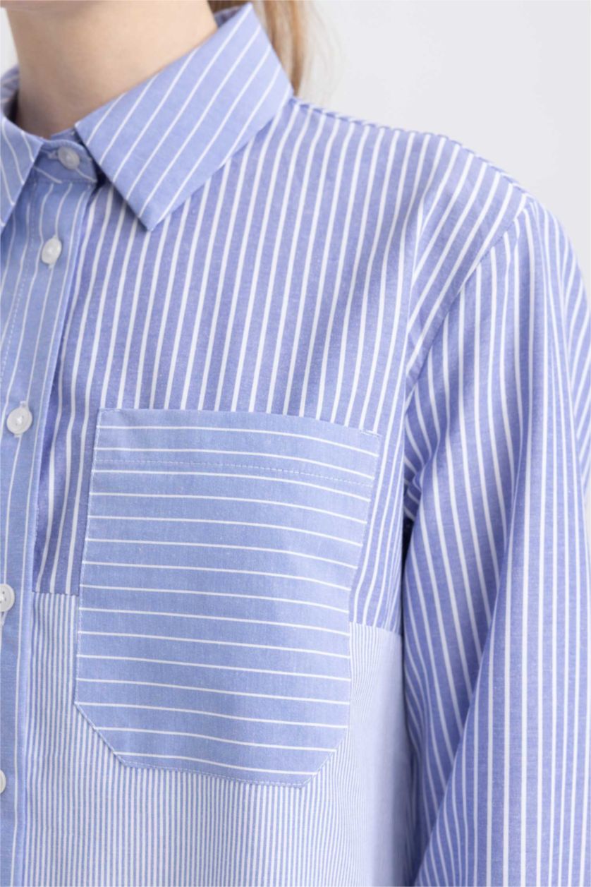 Женская Светло-синий Relax Fit Poplin Long Sleeve Tunic