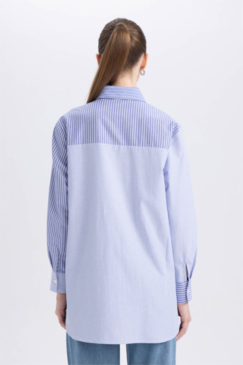 Женская Светло-синий Relax Fit Poplin Long Sleeve Tunic