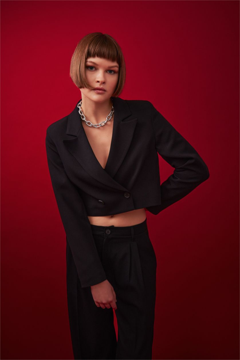 حريمي أسود جاكيت بليزر كروب