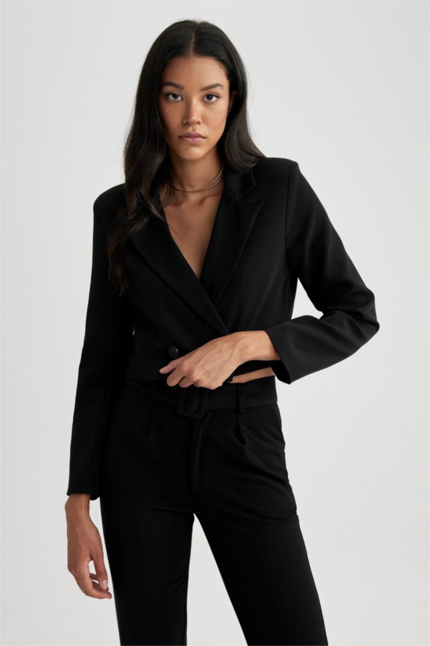 حريمي أسود جاكيت بليزر كروب