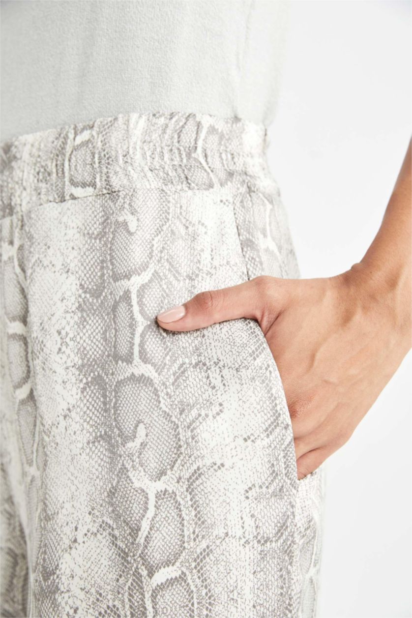 WOMAN Light Grey Wide Leg Patterned Pocket High Waist Long Satin Trousers