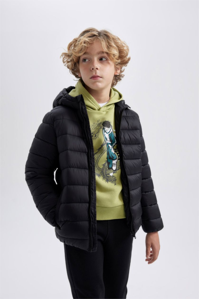 BOYS & TEENS Black Boy Waterproof Hooded Puffer Jacket