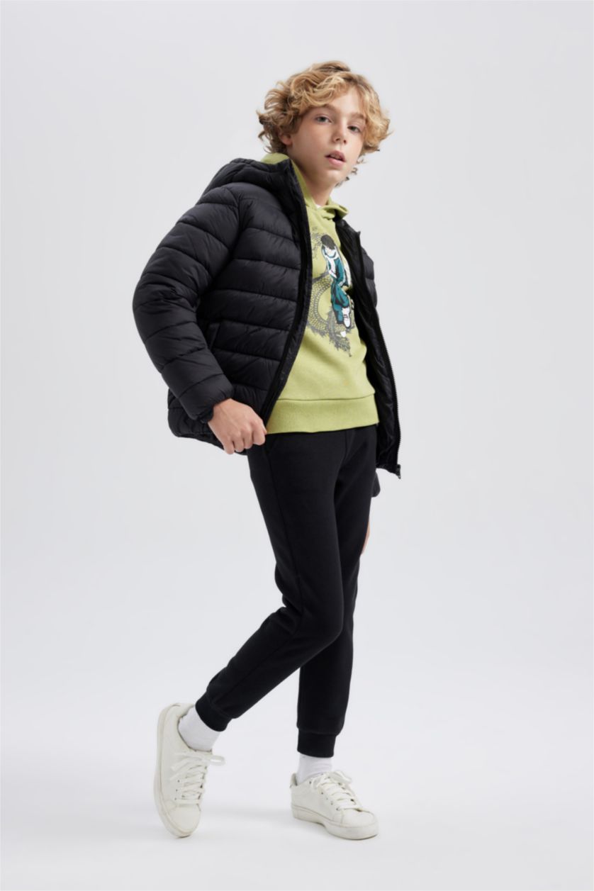 BOYS & TEENS Black Boy Waterproof Hooded Puffer Jacket