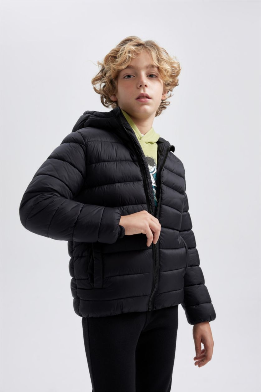 BOYS & TEENS Black Boy Waterproof Hooded Puffer Jacket