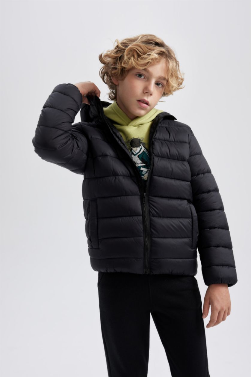 BOYS & TEENS Black Boy Waterproof Hooded Puffer Jacket