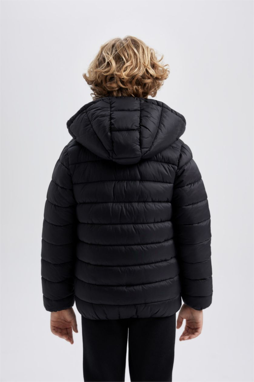BOYS & TEENS Black Boy Waterproof Hooded Puffer Jacket