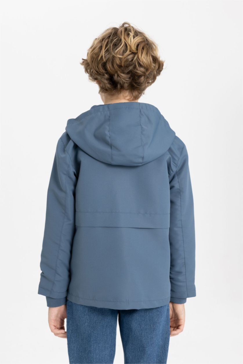 أولاد نيلي فاتح معطف مطر ولادي بغطاء للرأس مقاوم للهواء