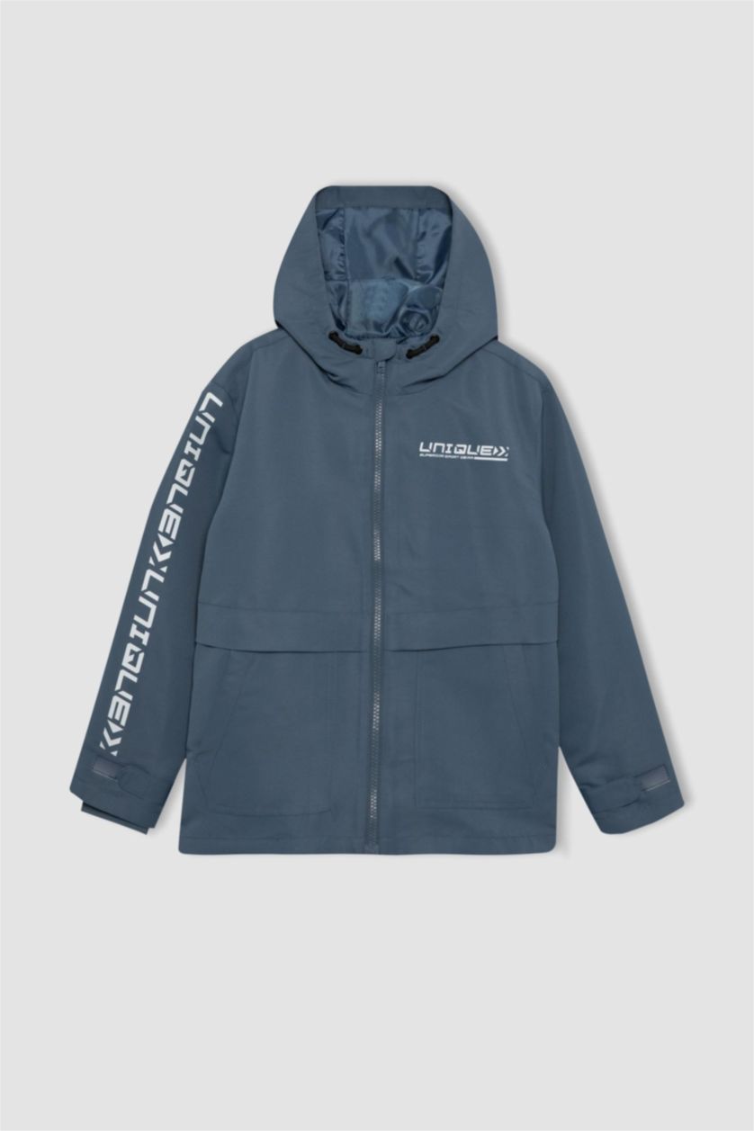 أولاد نيلي فاتح معطف مطر ولادي بغطاء للرأس مقاوم للهواء