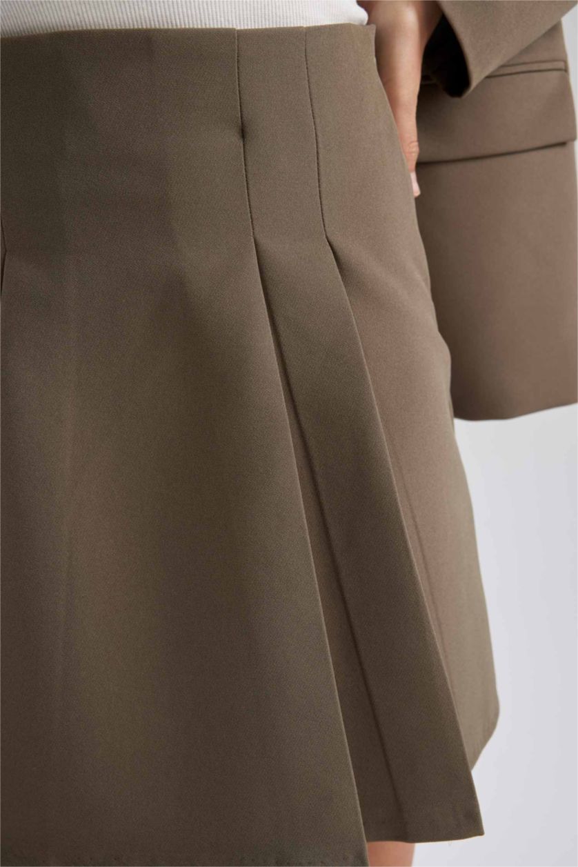 WOMAN Khaki Pleat Normal Waist Mini Skirt