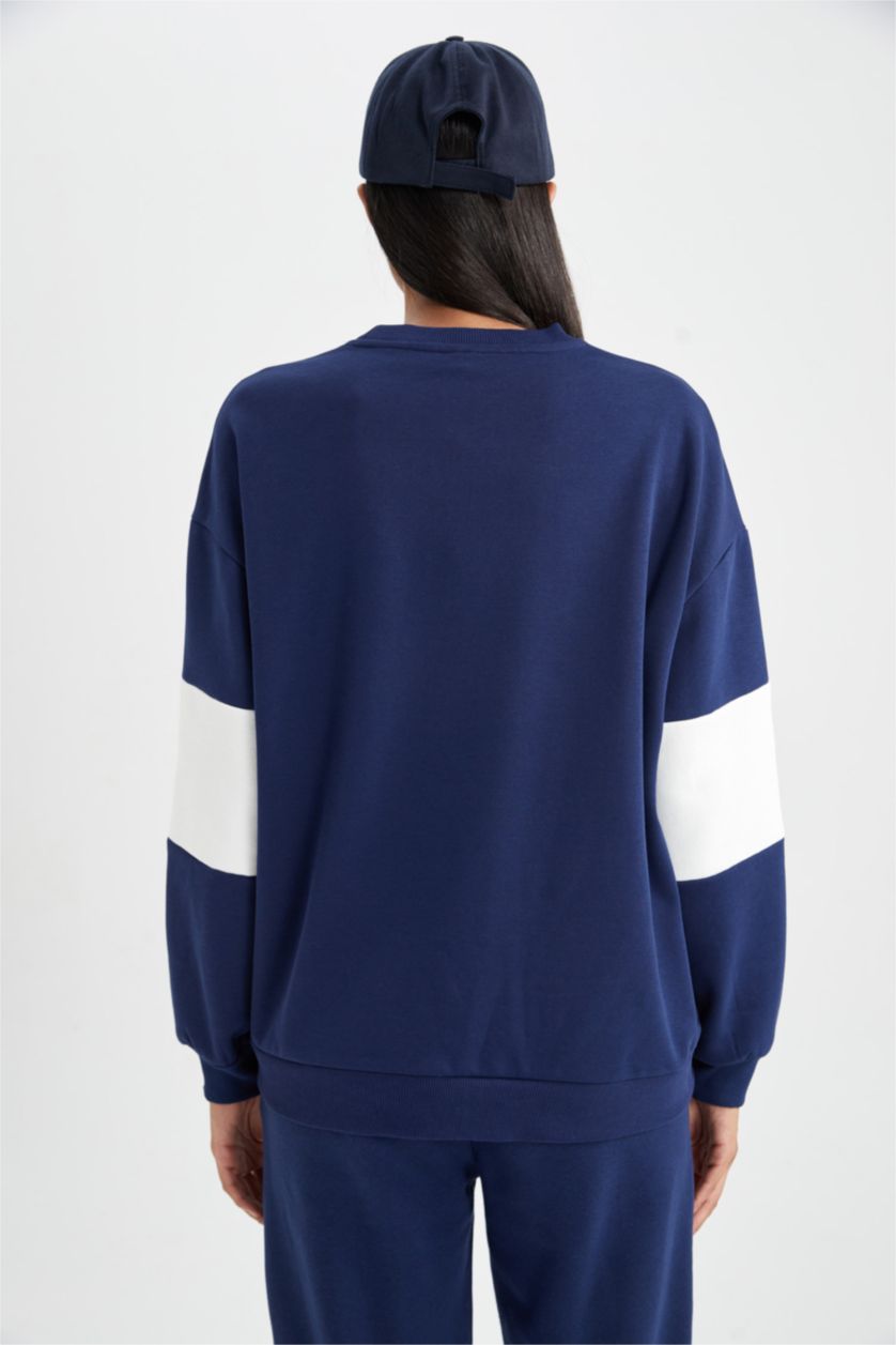 Жіночий Синій Світшот свободного крою з круглим вирізом з принтом з товстої тканини для жінок