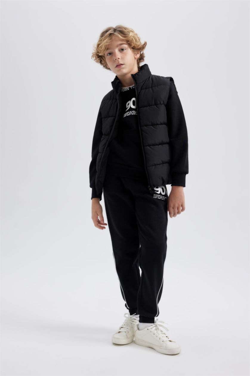 Erkek Çocuk - Genç Erkek Siyah Erkek Çocuk Su İtici Yarım Balıkçı Yaka Basic Düz Şişme Yelek