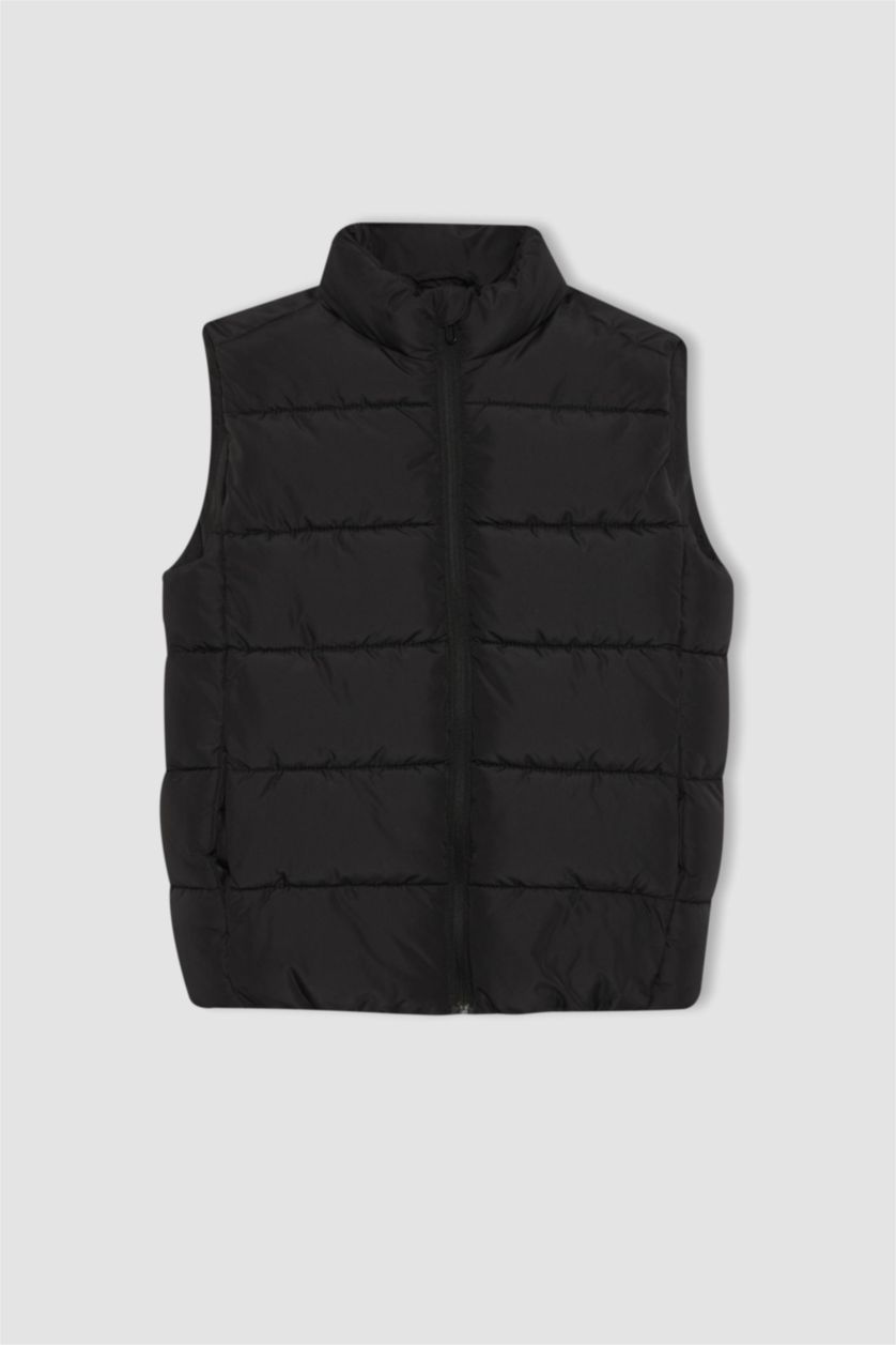 Erkek Çocuk - Genç Erkek Siyah Erkek Çocuk Su İtici Yarım Balıkçı Yaka Basic Düz Şişme Yelek