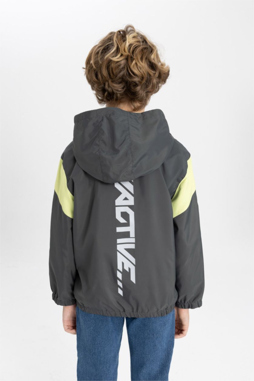 Erkek Çocuk - Genç Erkek Antrasit Rüzgar Geçirmez Su İtici Kapüşonlu Yağmurluk Erkek Çocuk