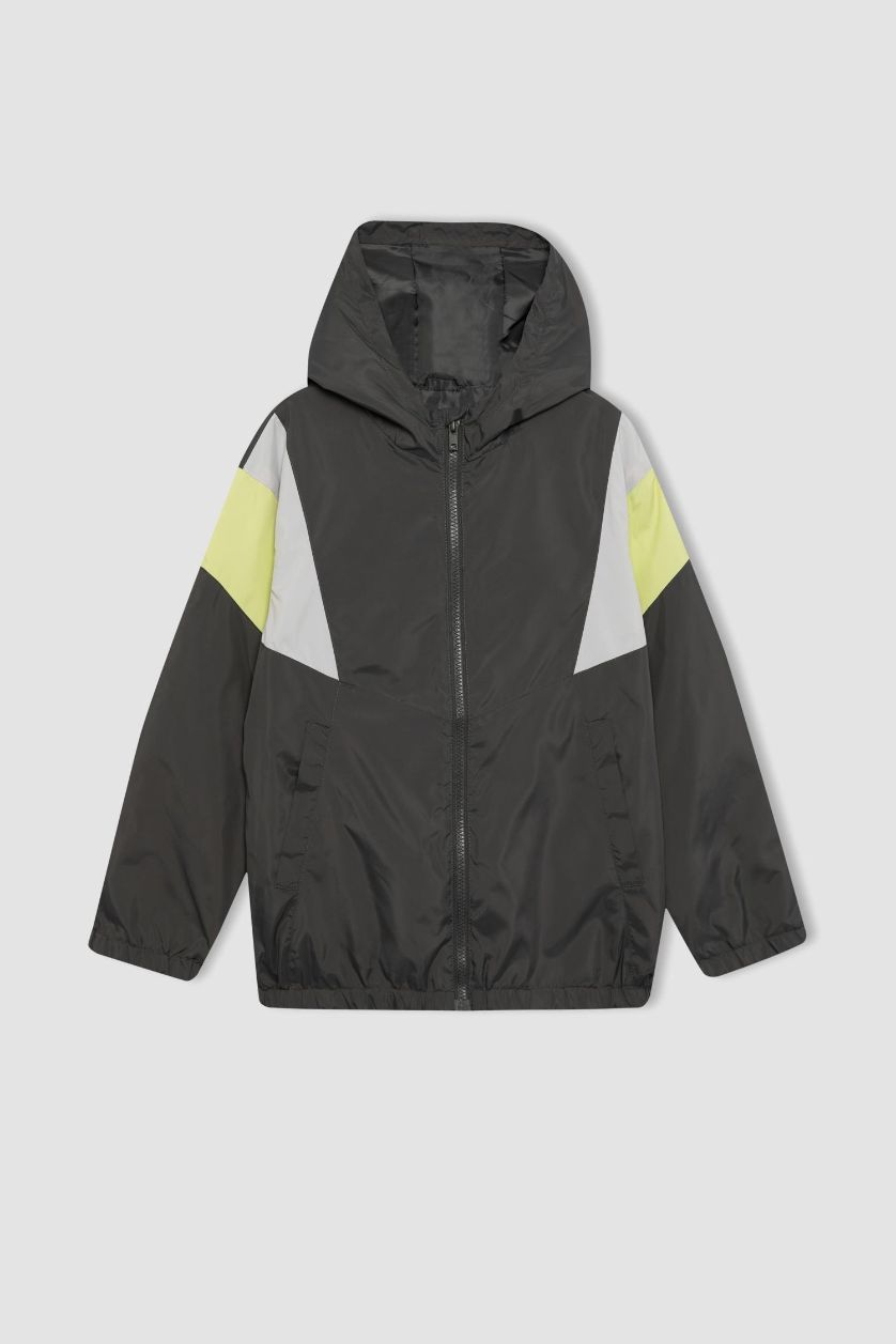 Erkek Çocuk - Genç Erkek Antrasit Rüzgar Geçirmez Su İtici Kapüşonlu Yağmurluk Erkek Çocuk