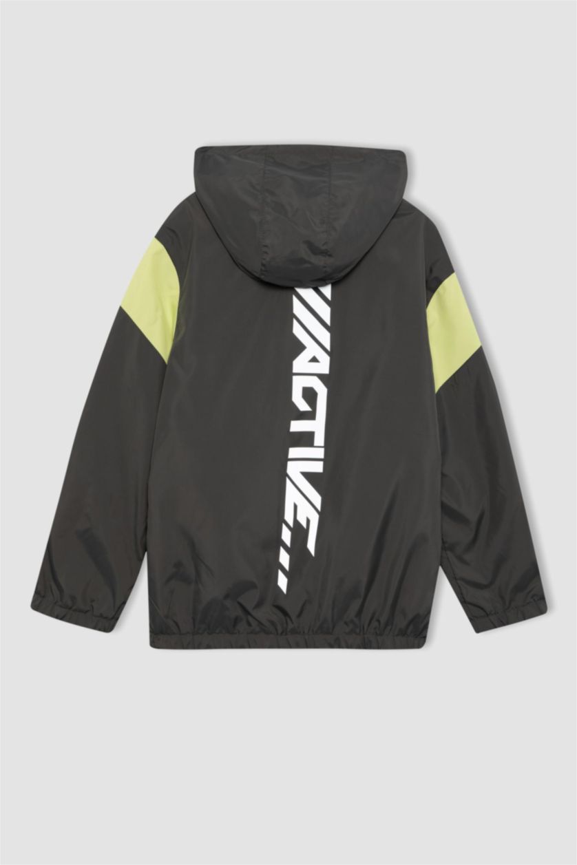 Erkek Çocuk - Genç Erkek Antrasit Rüzgar Geçirmez Su İtici Kapüşonlu Yağmurluk Erkek Çocuk