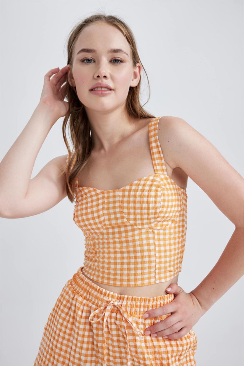 نساء برتقالي بلوزة كت بياخة قلب وحمالات