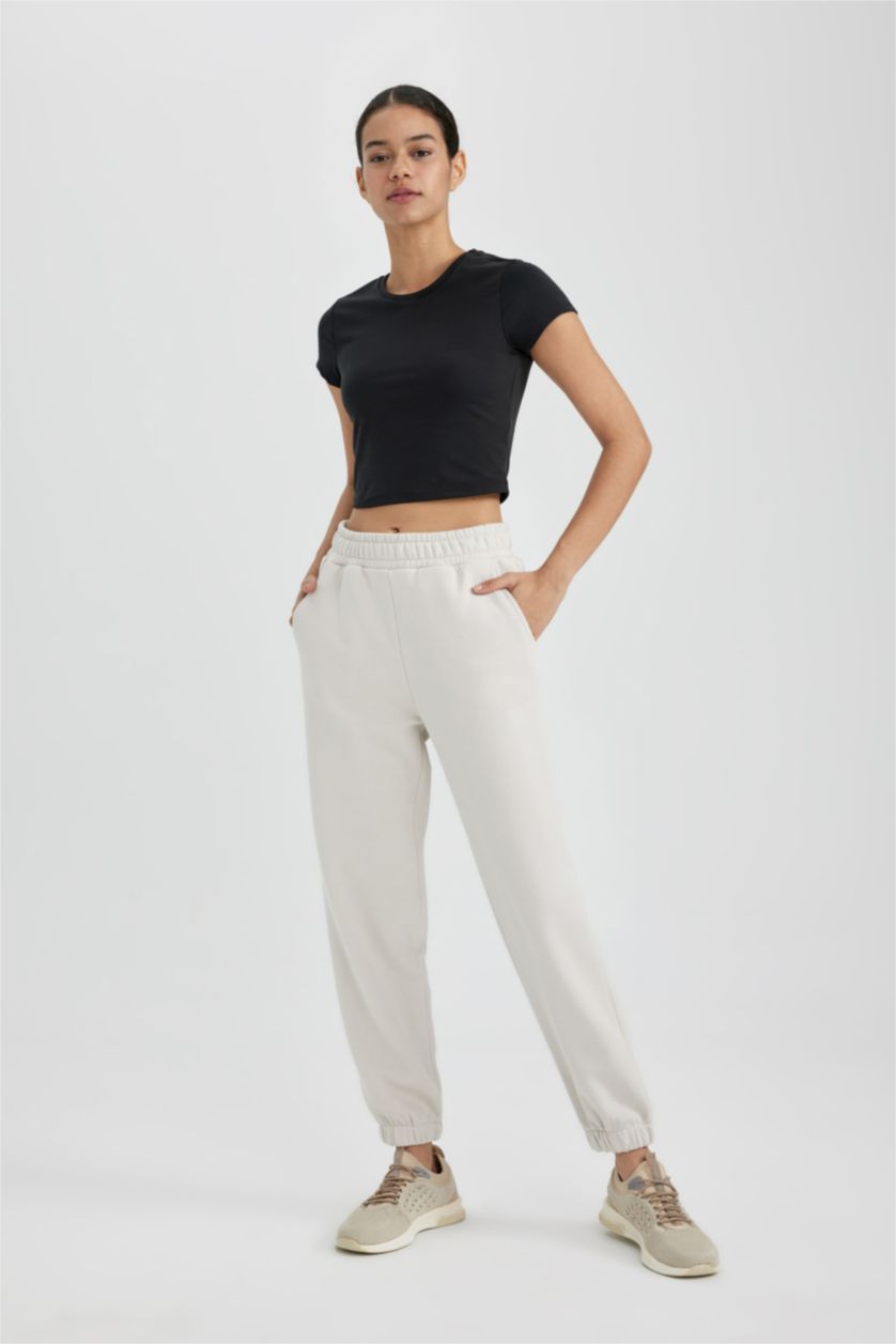 FEMME Beige Pantalon De Jogging Épais à Poches Jogger