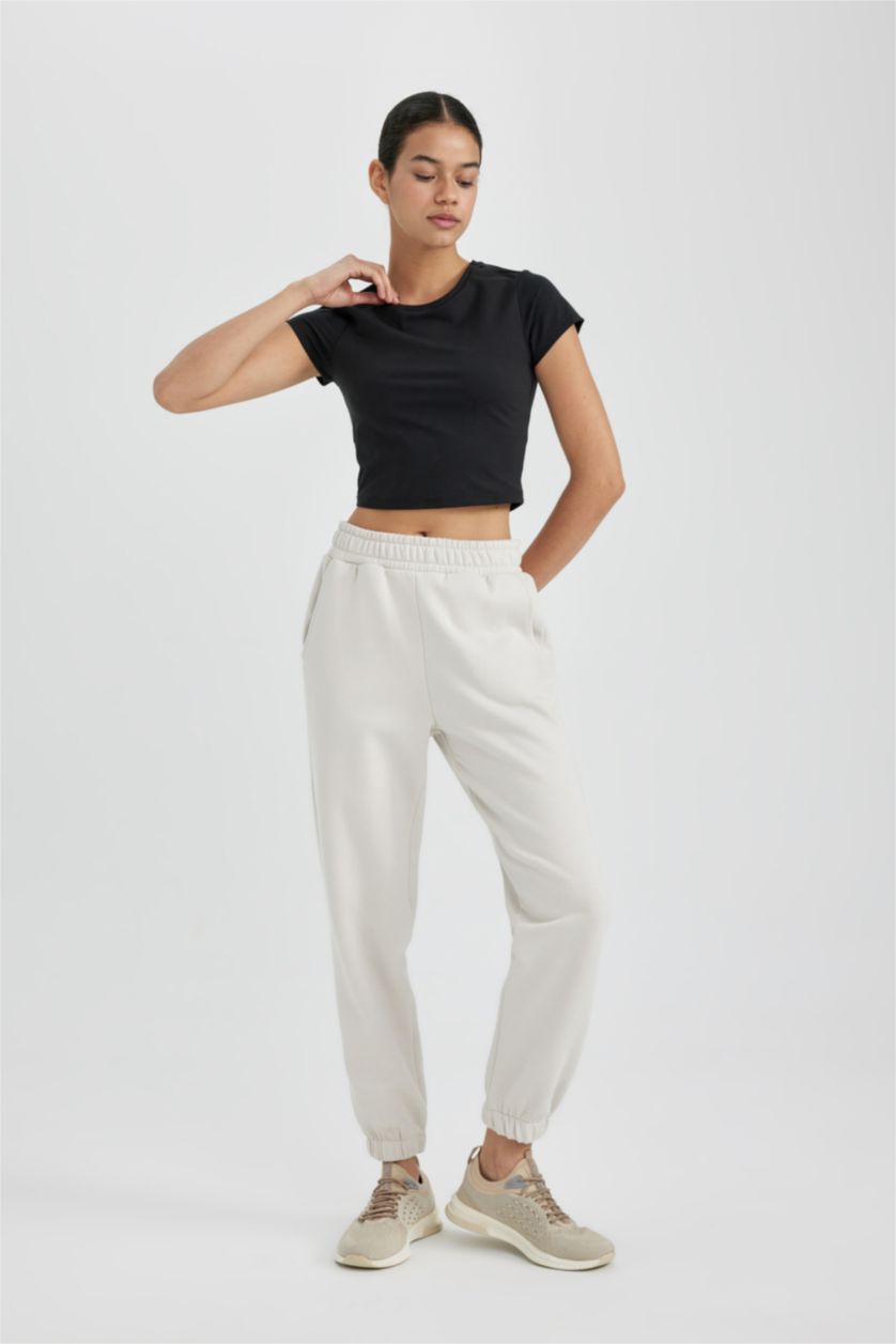 FEMME Beige Pantalon De Jogging Épais à Poches Jogger