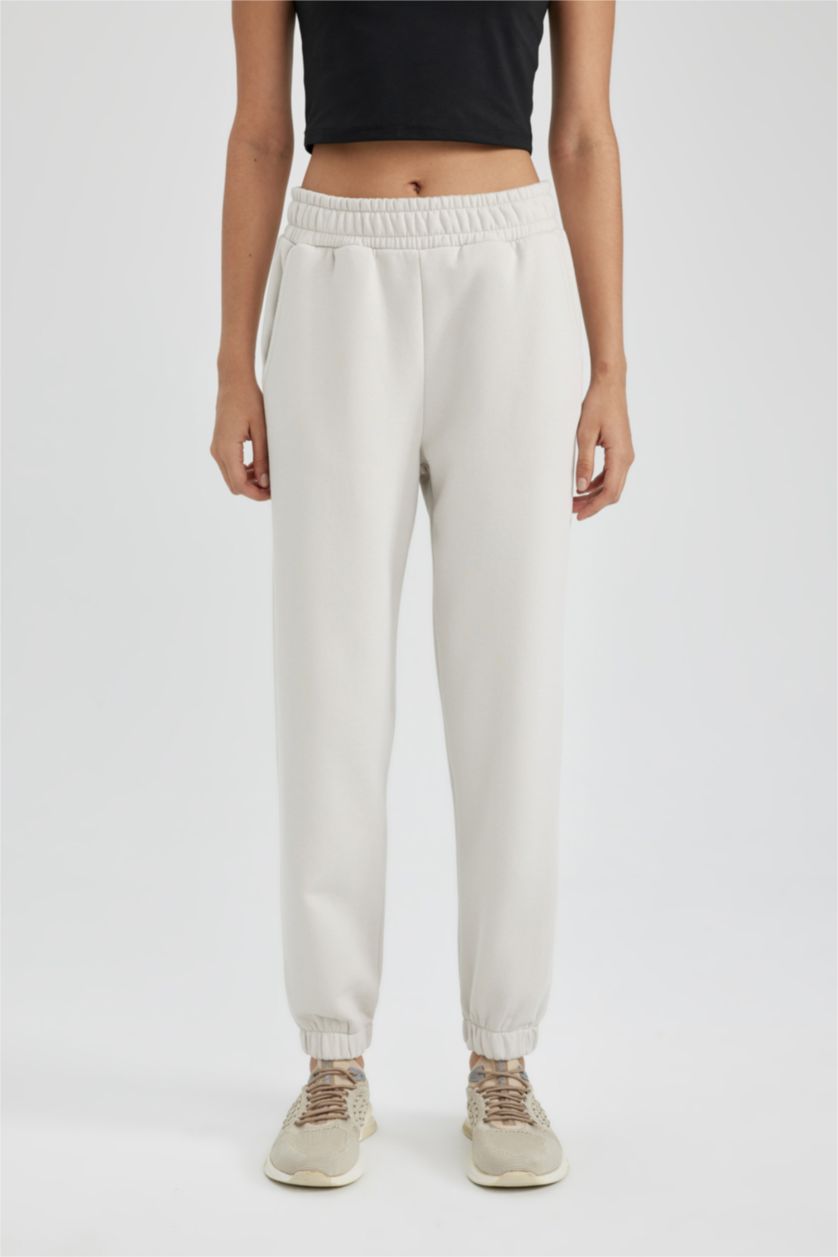 FEMME Beige Pantalon De Jogging Épais à Poches Jogger