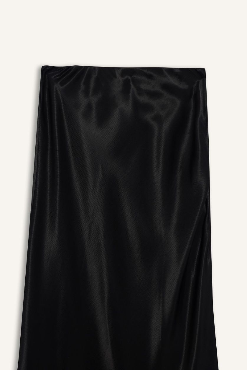 WOMAN Black A Cut Satin Normal Waist Midi Skirt