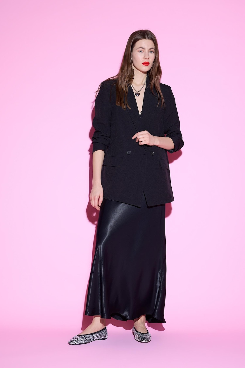 WOMAN Black A Cut Midi
