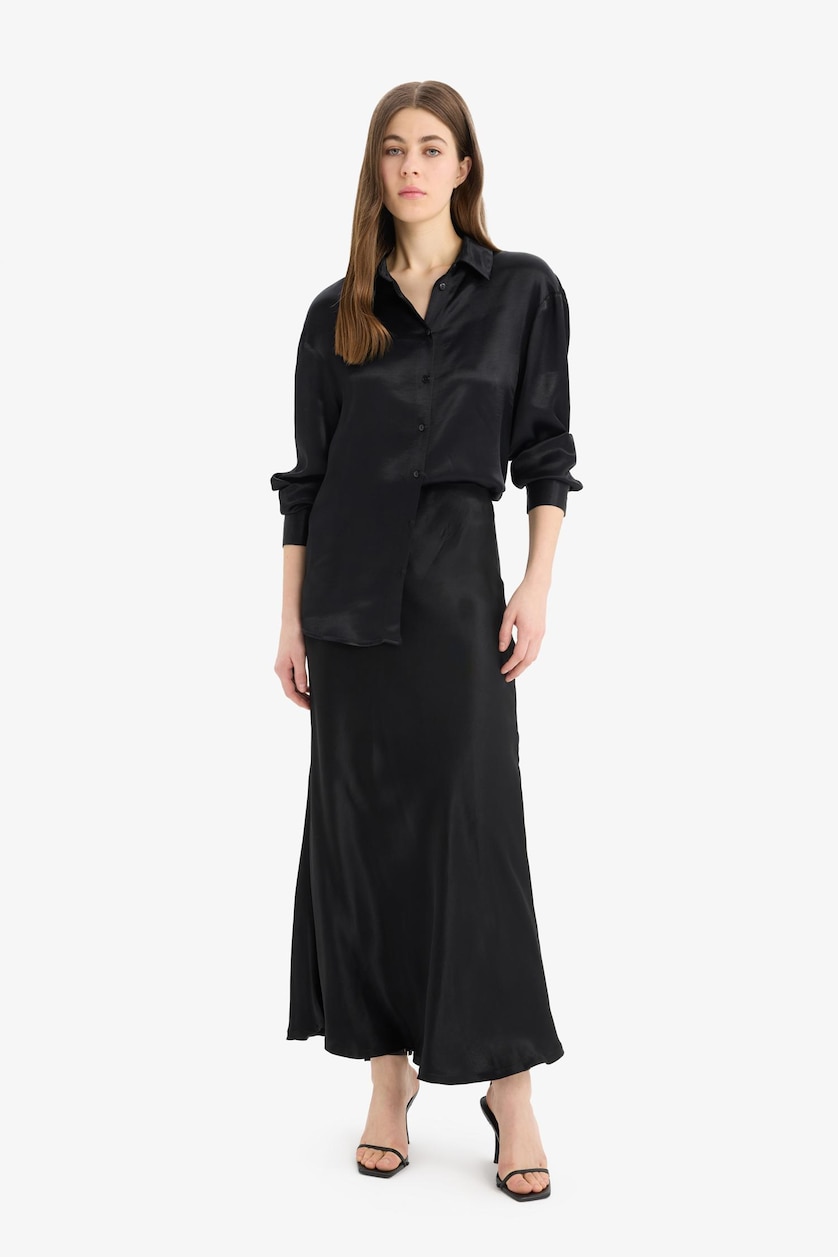 WOMAN Black A Cut Midi
