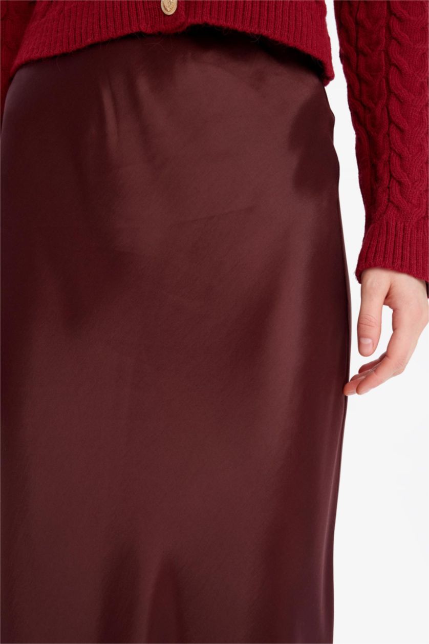 Kadın Bordo A Kesim Mıdı Etek