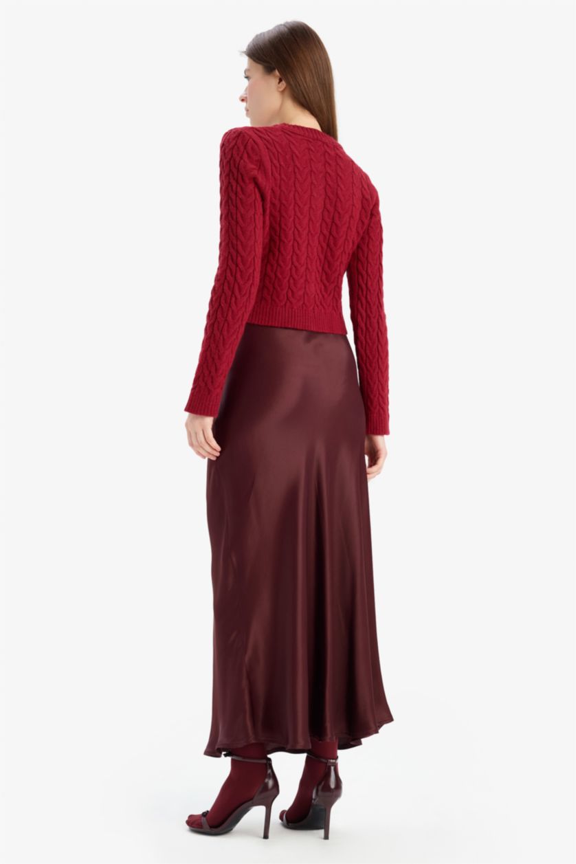 Kadın Bordo A Kesim Mıdı Etek