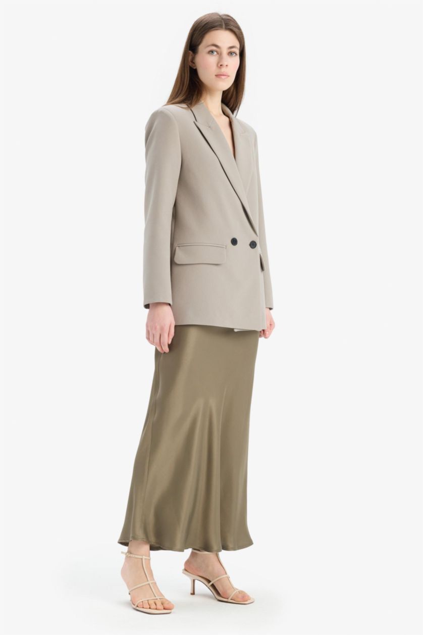 نساء كاكي فاتح تنوره ميدي ستان بقصة A بخصر عادي