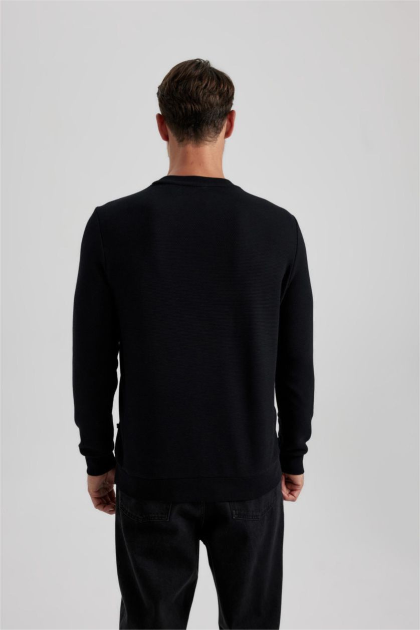 رجالي أسود سويت شيرت قصة عادية برقبة مستديرة