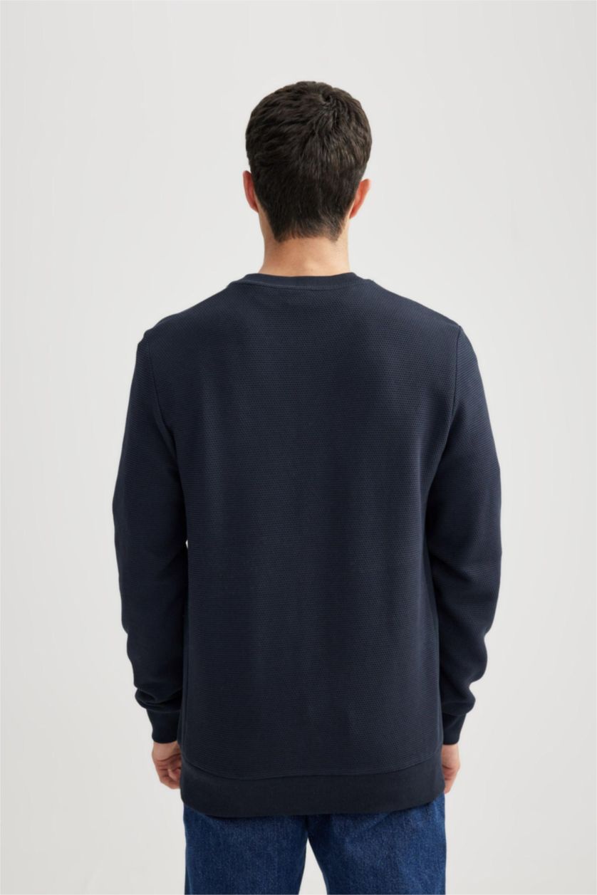 رجالي كحلي سويت شيرت مطبوع قصة عادية برقبة مستديرة