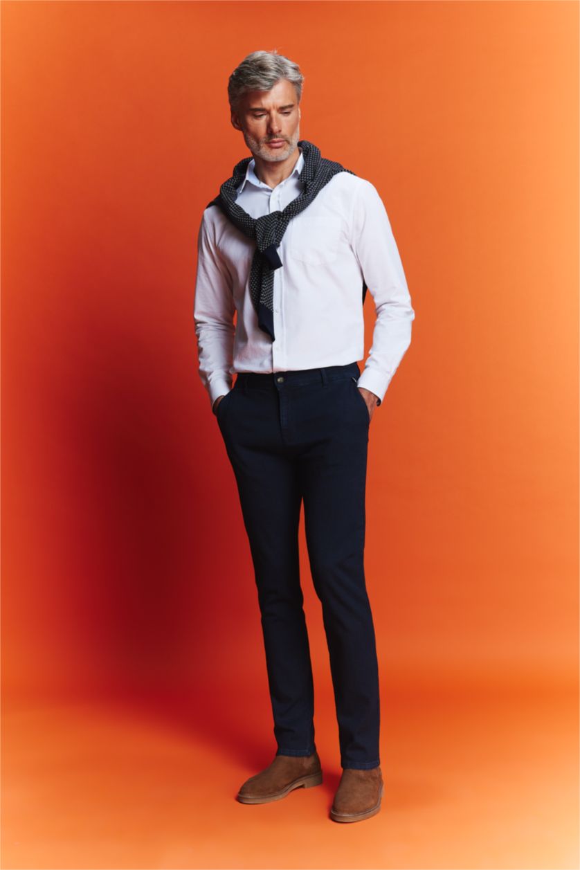 MAN Blue Slim Fit Regular Hem Twill Trousers