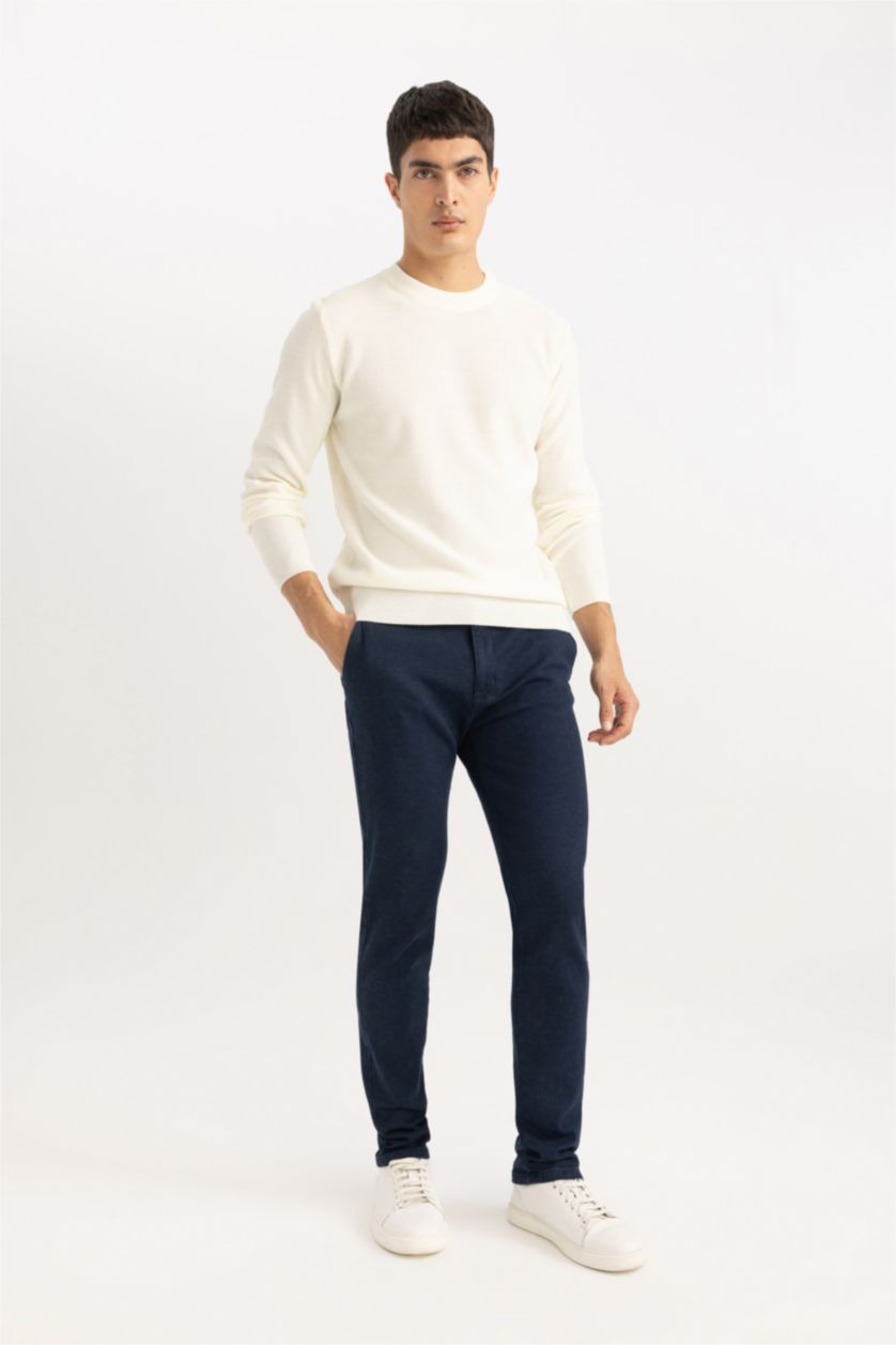 MAN Blue Slim Fit Regular Hem Twill Trousers