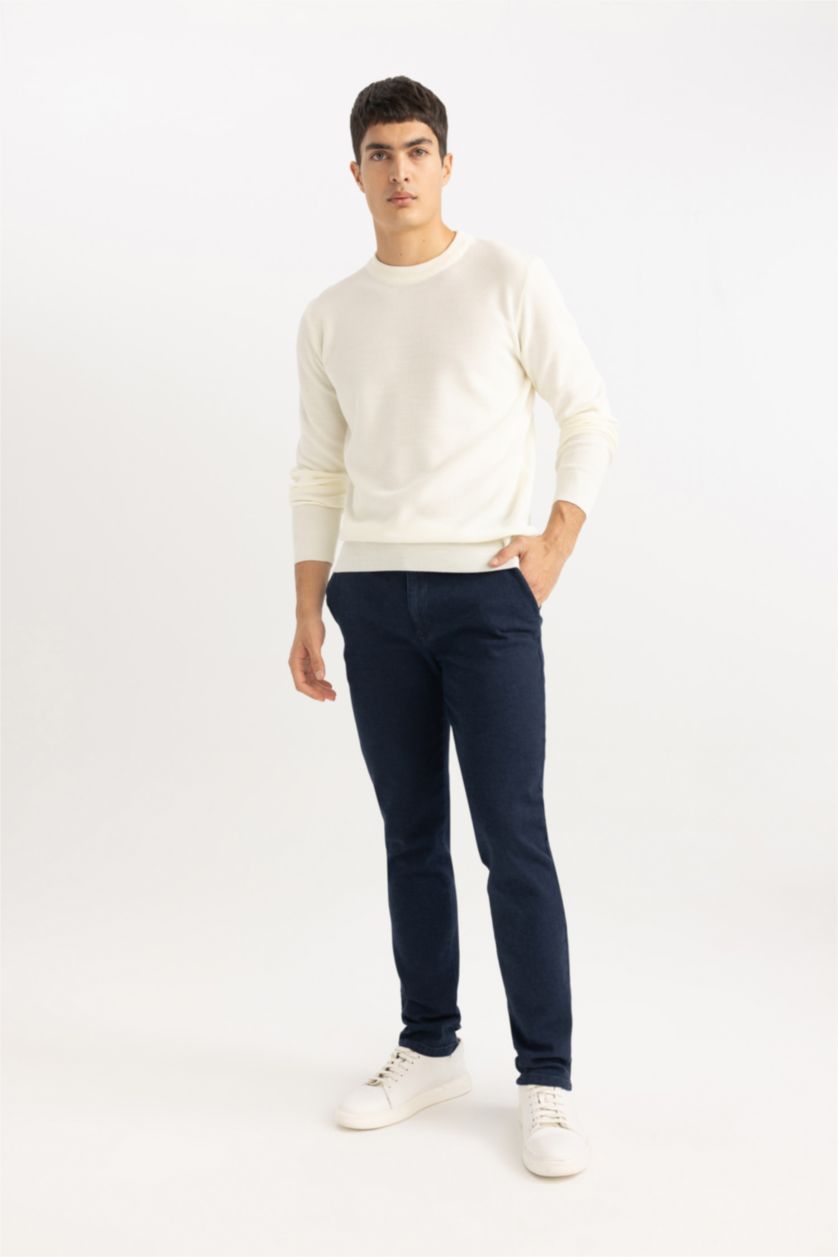 MAN Blue Slim Fit Regular Hem Twill Trousers