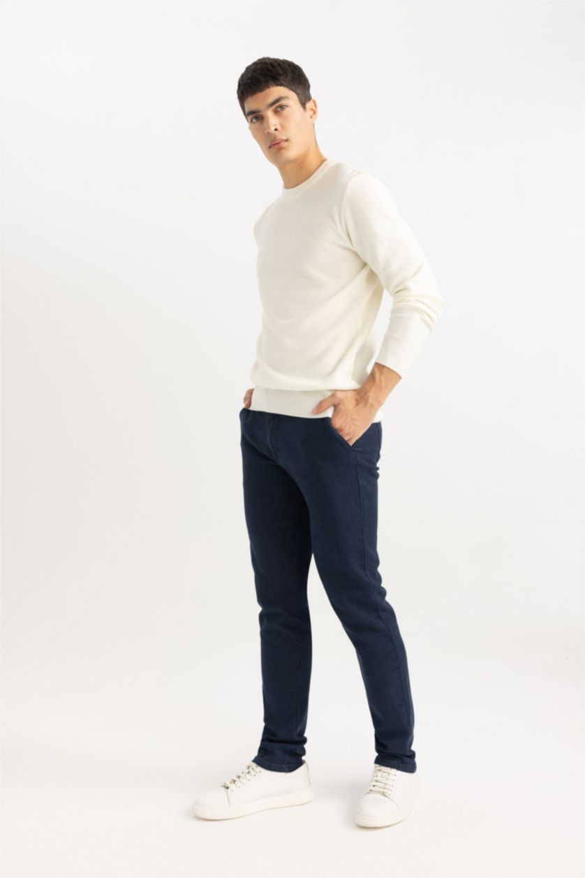 MAN Blue Slim Fit Regular Hem Twill Trousers