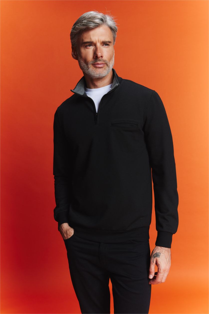 MAN Black Regular Fit Zipper Sweatshirt