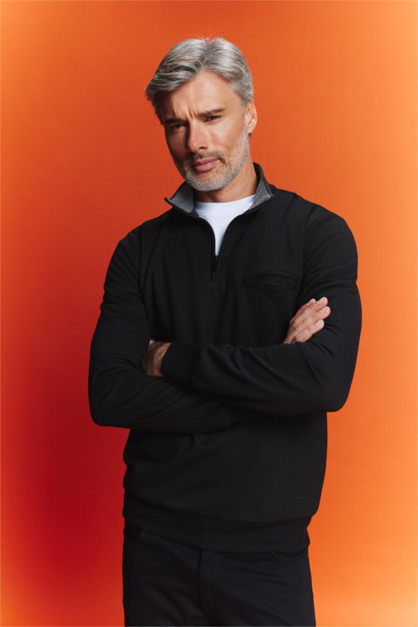 MAN Black Regular Fit Zipper Sweatshirt