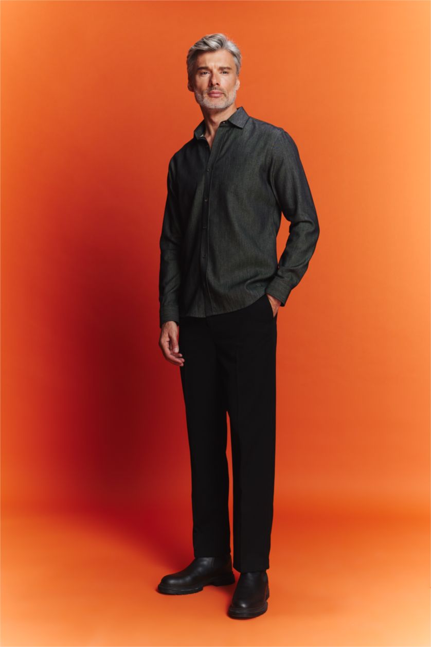 Man Anthracite Regular Fit Shirt Collar Jean Shirt