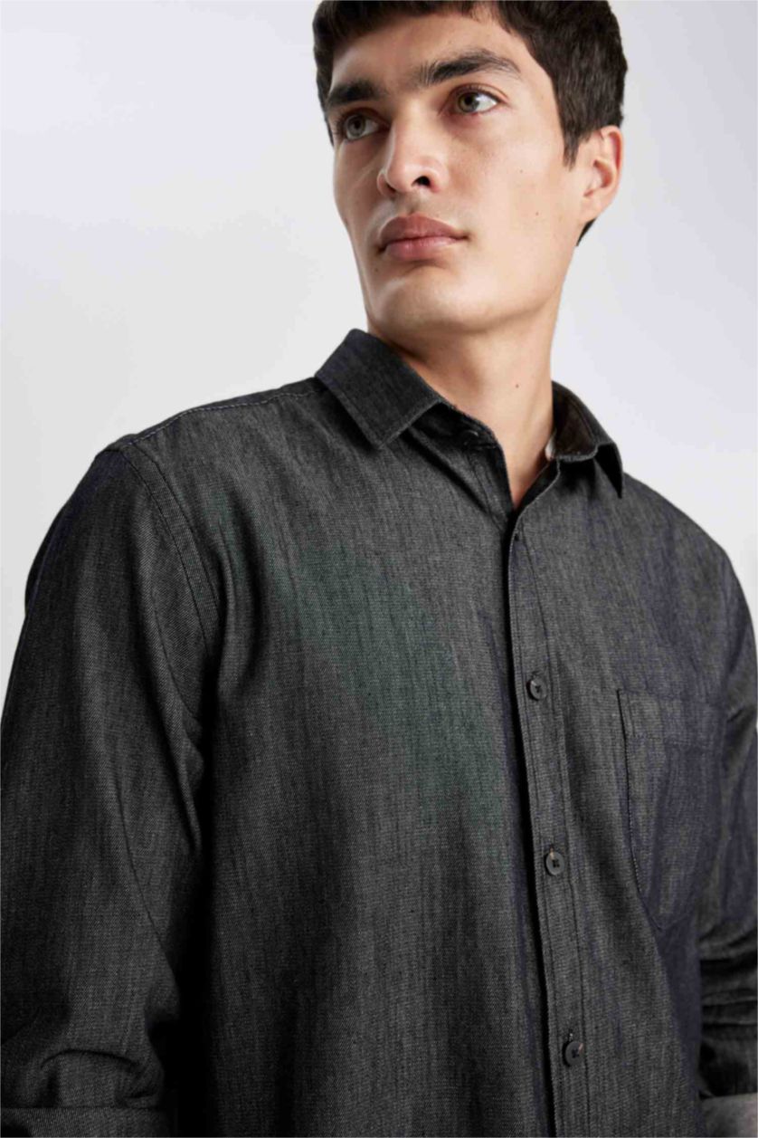 Man Anthracite Regular Fit Shirt Collar Jean Shirt