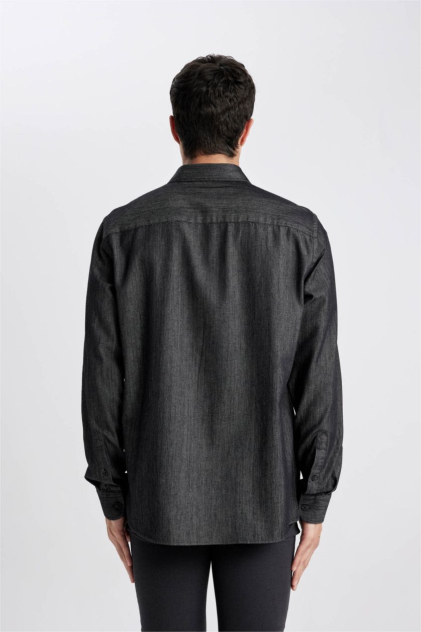 Man Anthracite Regular Fit Shirt Collar Jean Shirt