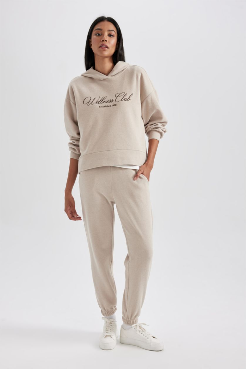 Жіночий Бежевий Світшот свободного крою з капюшоном з принтом слоганом для жінок