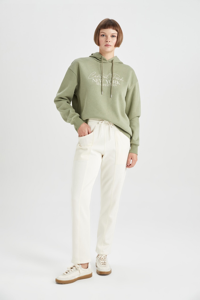 Kadın Kum Regular Fıt Kalın Sweatshirt Kumaşı Pantolon