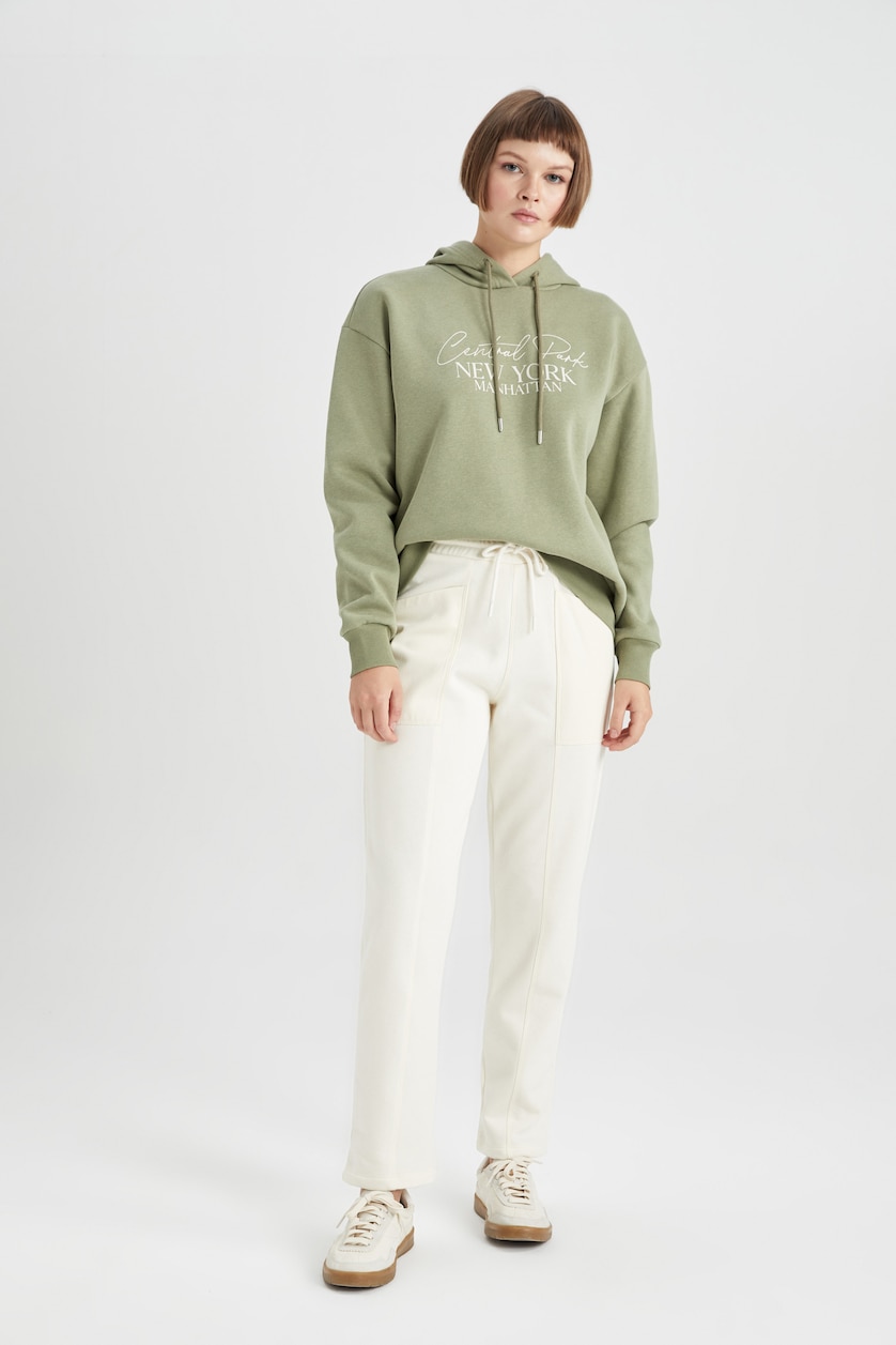 Kadın Kum Regular Fıt Kalın Sweatshirt Kumaşı Pantolon