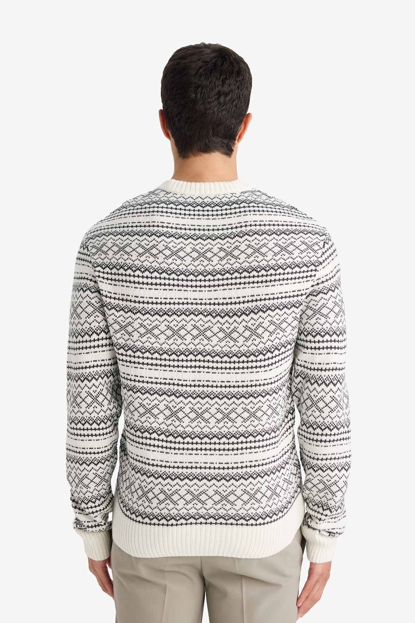 HOMME Écru Pull en maille à col rond Coupe décontractée