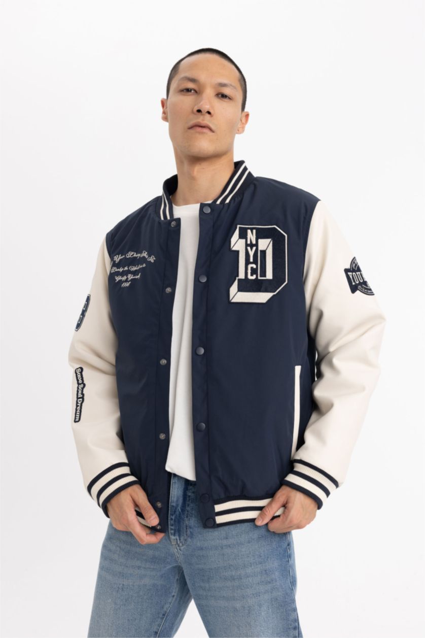 MAN NAVY Waterproof Oversize Fit Faux Leather Bomber Jacket